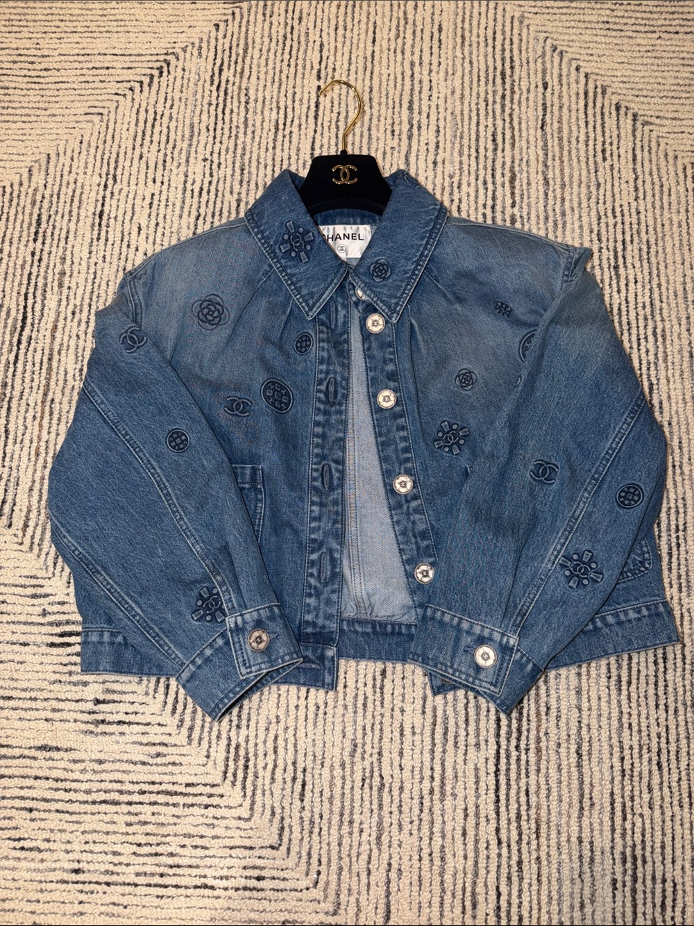CHANEL Women’s Blue Embroidered Denim Jacket